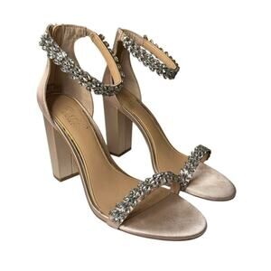 Jewel Badgley Mischka Mayra Satin Heels Champagne 9 Jeweled Sandals Hoco Prom